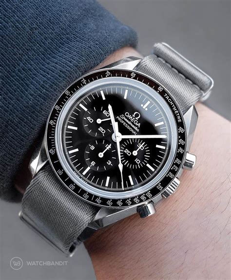 omega speedmaster pro strap black grey-bordered|omega speedmaster with leather strap.